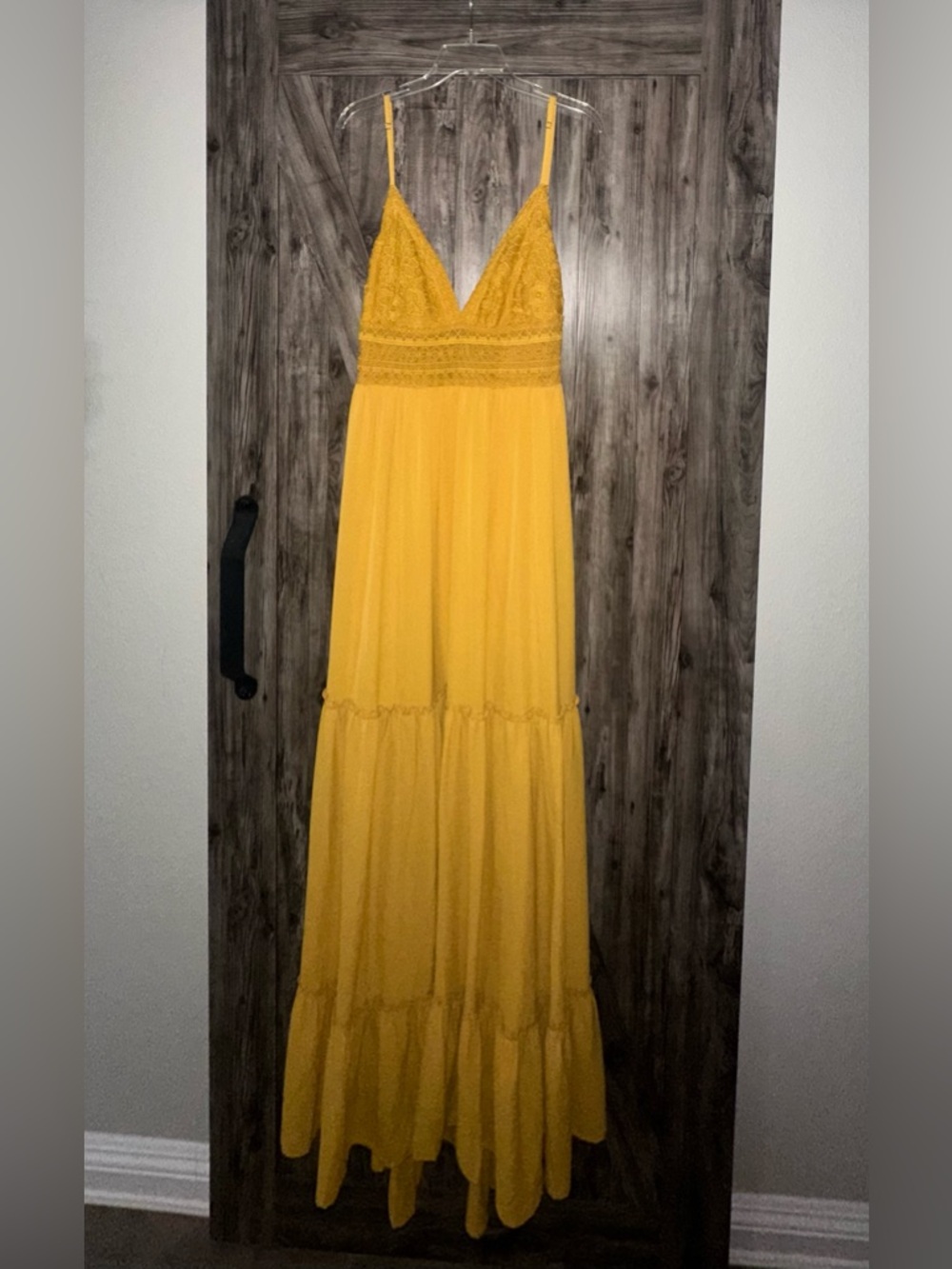 Yellow Crochet Top Maxi Dress with Spaghetti Straps